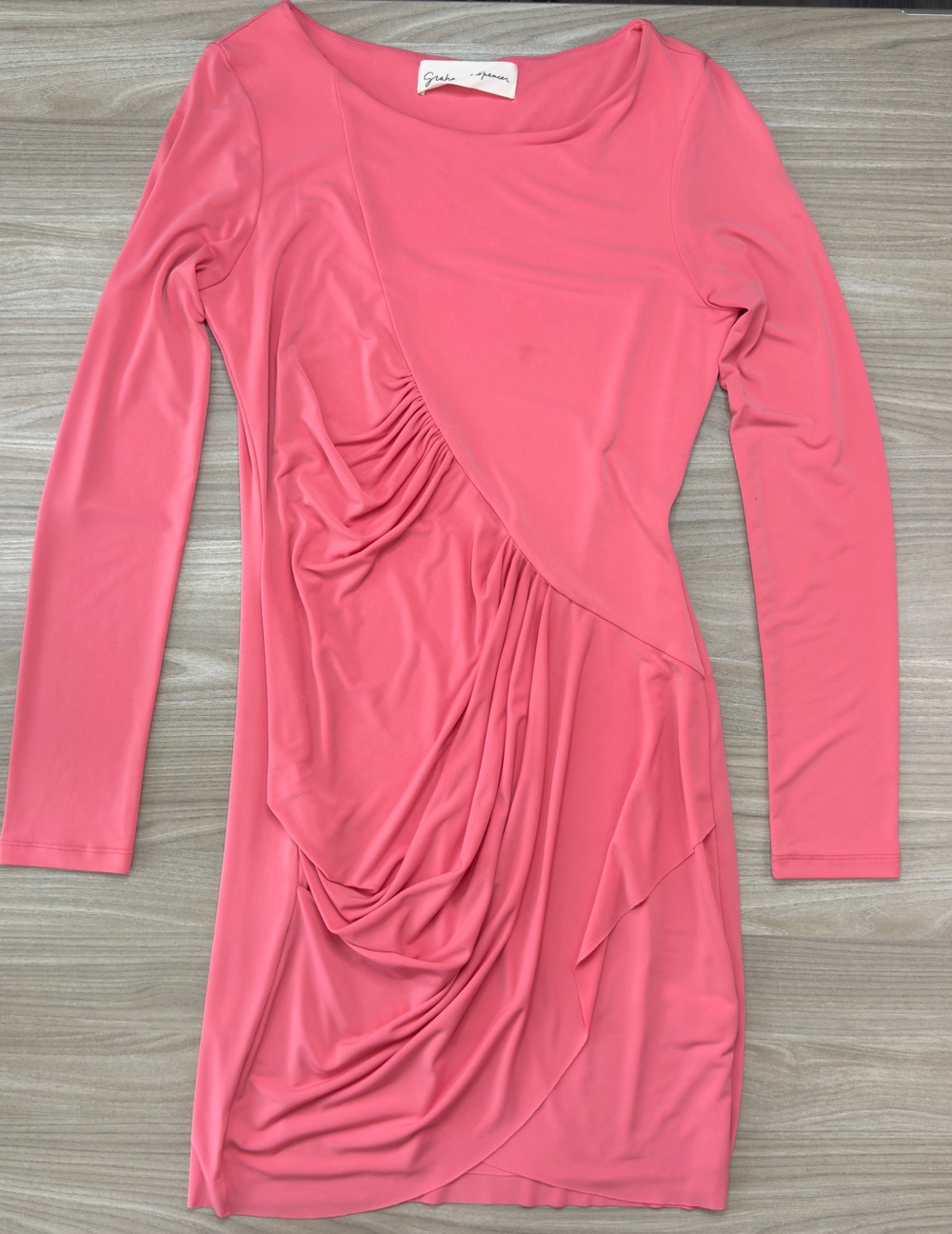 Graham & Spencer Women's Pink Mini Dress Size S Long Sleeve Ruched Wrap Sheath